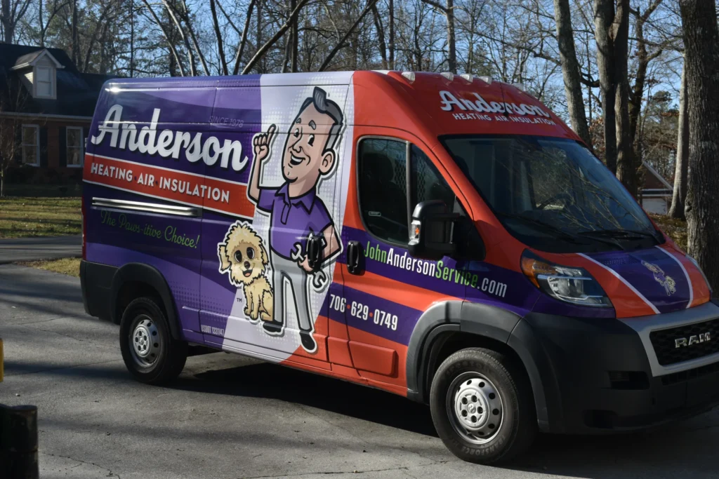 "Anderson Window and Door Installation and Repair Service Van, Team, and Logo"